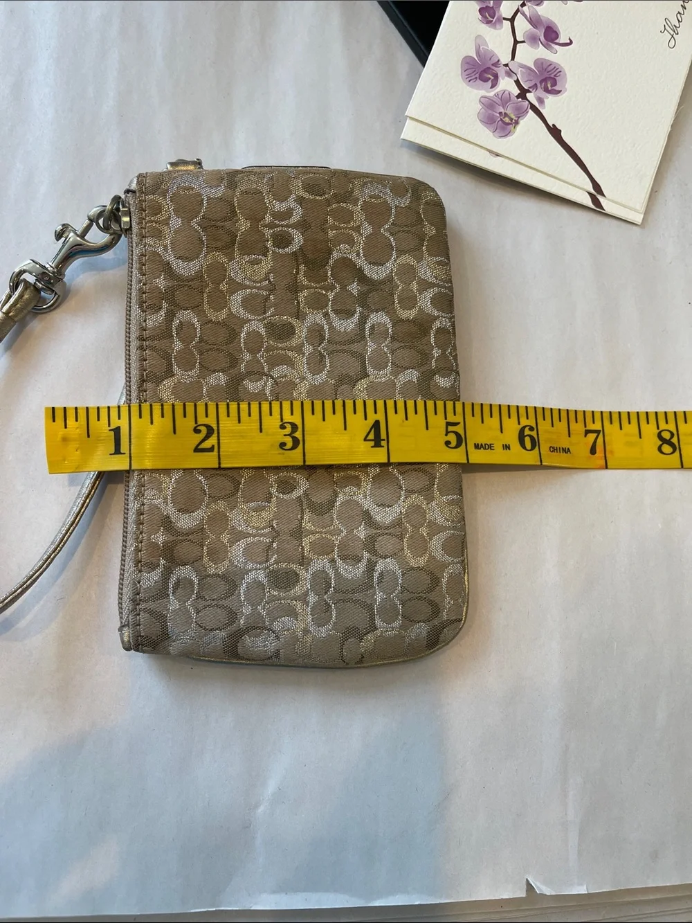 Coach Beige Signature Wristlet Clutch coin purse, small zipped